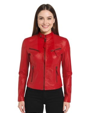Infinity Leather Rote Lässige Slim-Fit-Bikerjacke Aus Leder Für Damen – Tulsa