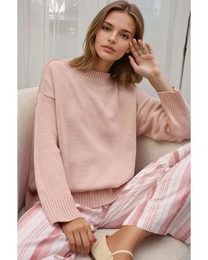 Hiccup Rundhals Gemütlicher Pullover - Pink