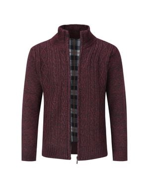 Allthemen Herren Strickjacke Mit Reißverschluss Cardigan Grobstrick Mit Stehkragen Für Den Winter - Lila