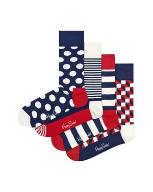 Happy Socks 4Er-Pack Herren- Und Damen Klassischen Design Socken Geschenkset - Blau