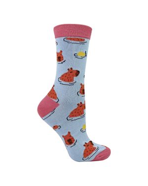 Miss Sparrow Damen Capybara Neuheiten-Muster Bambus-Socken - Blau
