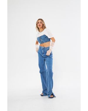 Kutaf Eisblaue High-Waist-Jeans Mit Weitem Bein Und Breiten Schlitzen