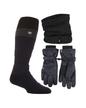 Heat Holders Herren Ski-Set Mit Halswärmer, Handschuhen Und Thermischen Ski-Socken Für Die Winterkleidung - Schwarz