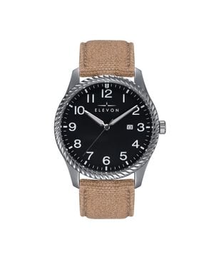 Elevon Watches Montre Crosswind Avec Bracelet En Cuir Recouvert De Toile Et Date - Schwarz