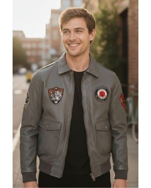 Infinity Leather Graue Bomberjacke Aus Leder Für Herren Mit Fliegerkragen – Vanguard - Schwarz