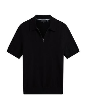Ted Baker Fourd Polohemd Mit Fischgrätstich Und Reißverschluss - Schwarz