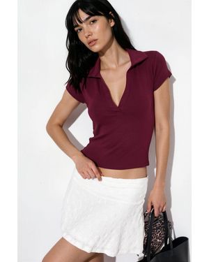 Busem Rippenslim-Fit Polo-Bluse - Rot