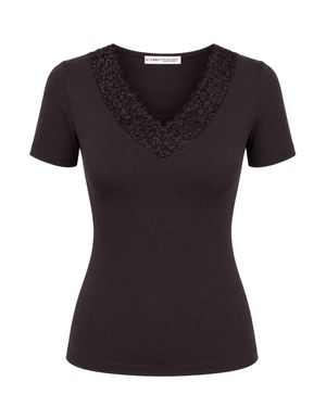 MixRay Spitzen-V-Ausschnitt Slim Fit Bluse - Schwarz