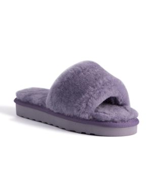 Aus Wooli Australia Damen Schafsfell Fluff Slide Pantoffeln - Lila