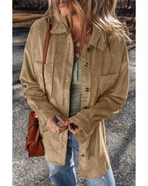 Azura Exchange Helle Französische Geknöpfte Corduroy-Jacke Mit Taschen - Braun
