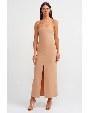 Dilvin Trägerloses, Tailliertes Midikleid Mit Schlitz - Weiß