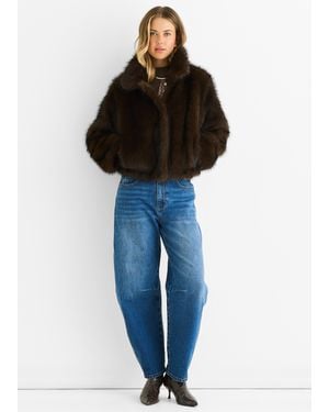 Gini London Kaffee Premium Ombre Kunstpelzjacke - Schwarz