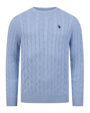 U.S. POLO ASSN. Herren Pullover – Zopfstrick Aus 100% Baumwolle - Blau