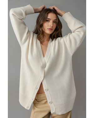 My Fashion Übergroßer Rippstrick V-Ausschnitt Knopf-Cardigan - Mehrfarbig