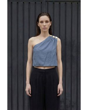 My Fashion Asymmetrisches Kragen Ärmelloses Chiffon-Top - Schwarz