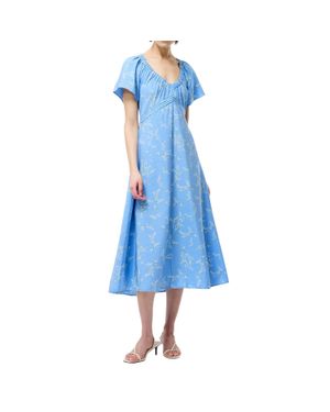 French Connection "Daniella" Midikleid Für Damen, Runder Auschnitt, Puffärmel (Kornblumenblau)