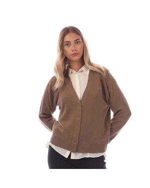 Lacoste Strickjacke V-Ausschnitt Für Damen Leger - Braun