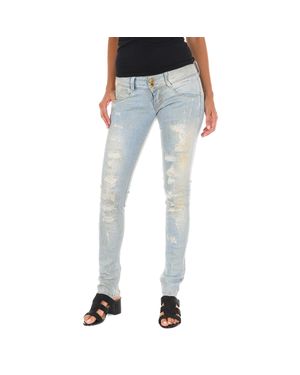 Met Lange Denim-Hose Getragen Und Zerrissen Wirkung 10Db50130 Frau - Blau