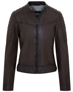 Infinity Leather Braune Gesteppte Retro-Bikerjacke Aus Leder Für Damen - Schwarz