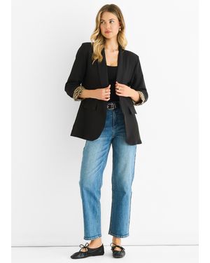 Gini London Contrast Animal Edge To Edge Blazer - Schwarz