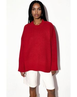 Hiccup Oversized Rundhalsausschnitt Strickpullover - Rot