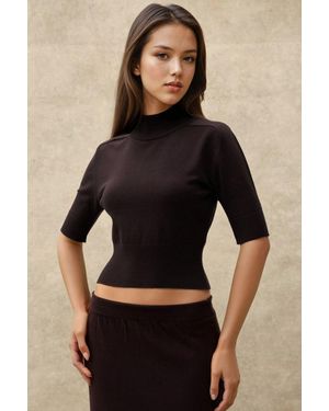 Hiccup Strukturierter Turtleneck-Crop-Pullover - Schwarz
