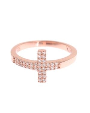 Nialaya Roségold 925 Silber Damen Kreuz Cz Ring - Weiß