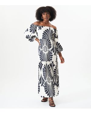 Gini London Bardot Maxikleid Mit Monodruck - Weiß