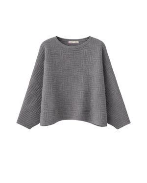 MixRay Übergroßer Strukturierten Rippstrickpullover Mit Rundhalsausschnitt - Grau