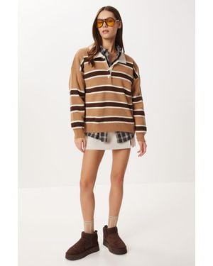 Happiness İstanbul Rippstrick Polo-Kragenpullover - Braun