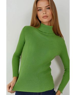 My Fashion Figurbetonter Strukturierter Rollkragenpullover - Grün