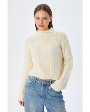 MixRay Rippstrick-Pullover Mit Argyle-Muster Und Halbem Stehkragen - Weiß
