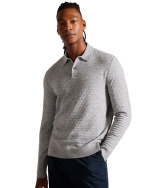 Ted Baker Herren Langarm-Strickpoloshirt - Grau