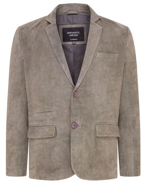Infinity Leather Graue Schmale Italienische Blazerjacke Aus Ziegenwildleder Für Herren - Braun