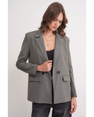MixRay Langärmliger, Knöpfliger Blazer - Grau