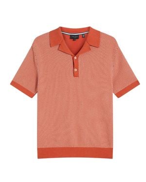 Ted Baker Gregry Small Stitch Knitted Polo - Orange