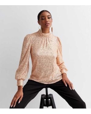 Gini London Paillettenbluse Mit Hohem Ausschnitt Und Lockerem Schnitt - Weiß
