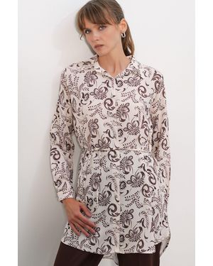 Bigdart Blumen-Viscose-Crepe-Gürtelbluse Lang - Mehrfarbig