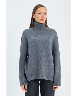 MixRay Lässiger Turtleneck-Strickpullover - Blau