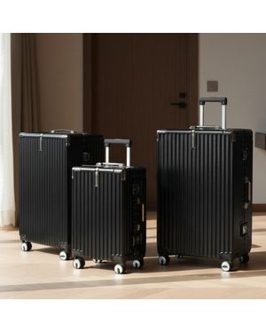 Infinity Leather Schwarzer Hardshell-Koffer Dual 4-Wheel Abs Gepäck Kabinenkoffer