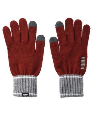 PUMA Herren/Damen Winterhandschuhe, Jerseyware /Grau Meliert) - Rot