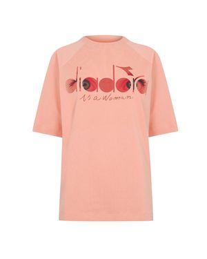 Diadora T-Shirt Für Damen, Rundhalsausschnitt, Raglanärmel (Korallrot) - Pink