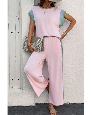 Everyday the Label Damen Oberteil Mit Kontrastierendem Rundhalsausschnitt Und Hose Set - Pink