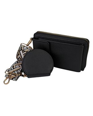 Black Moon Damen Kunstleder Geldbörse Mit Tragegriff Und Münzbeutel, Mehrfachfächer-Design - Schwarz