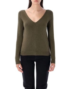 Saint Laurent V-Ausschnitt Strickpullover - Grün