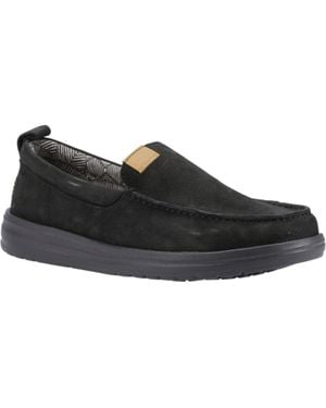 HEYDUDE Wally Grip Moc Leder Herren Bootsschuhe - Schwarz