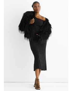 Gini London Schwarze Schlichte Fransen-Faux-Fur Kurzjacke