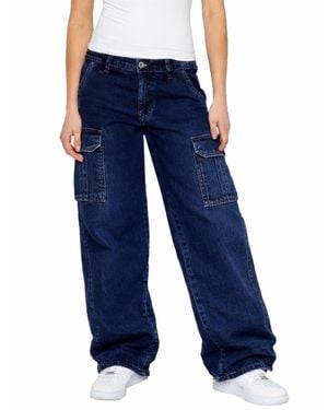 Enzo Damen Cargo Baggy Jeans - Blau