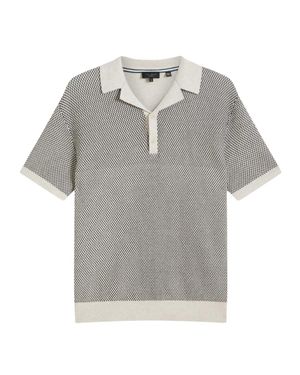 Ted Baker Gregry Polohemd Aus Naturfarbenem Strick Mit Kleinen Stichen - Grau