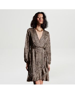 S&J Weekends Kleid Mit Kreuzherzeffekt Und Animal-Print - Braun